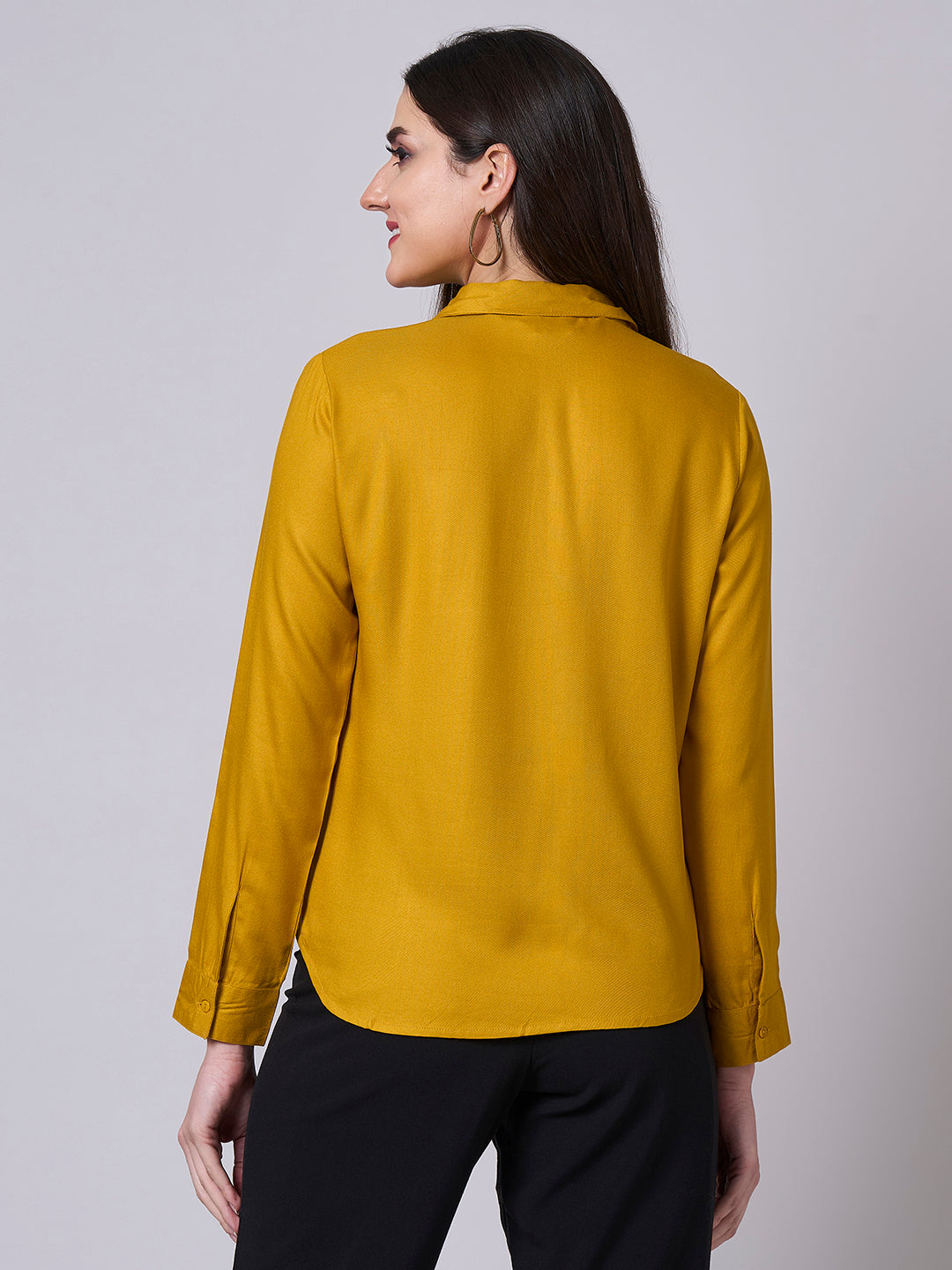 Style Quotient Women Solid Mustard Rayon Twill Formal Shirt-Shirts-StyleQuotient