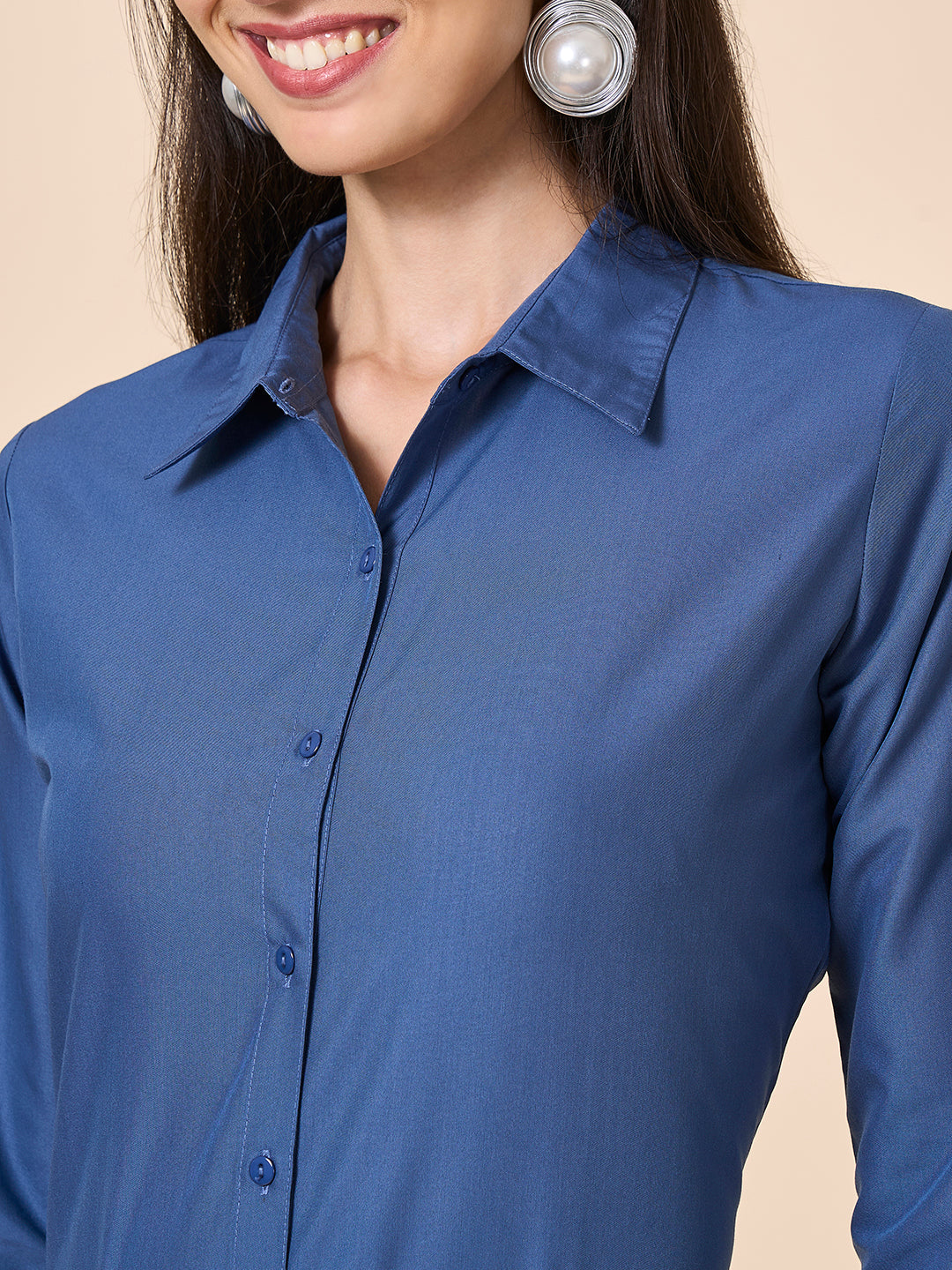 Style Quotient Women Solid Steel Grey Polycotton Formal Shirt-Shirts-StyleQuotient