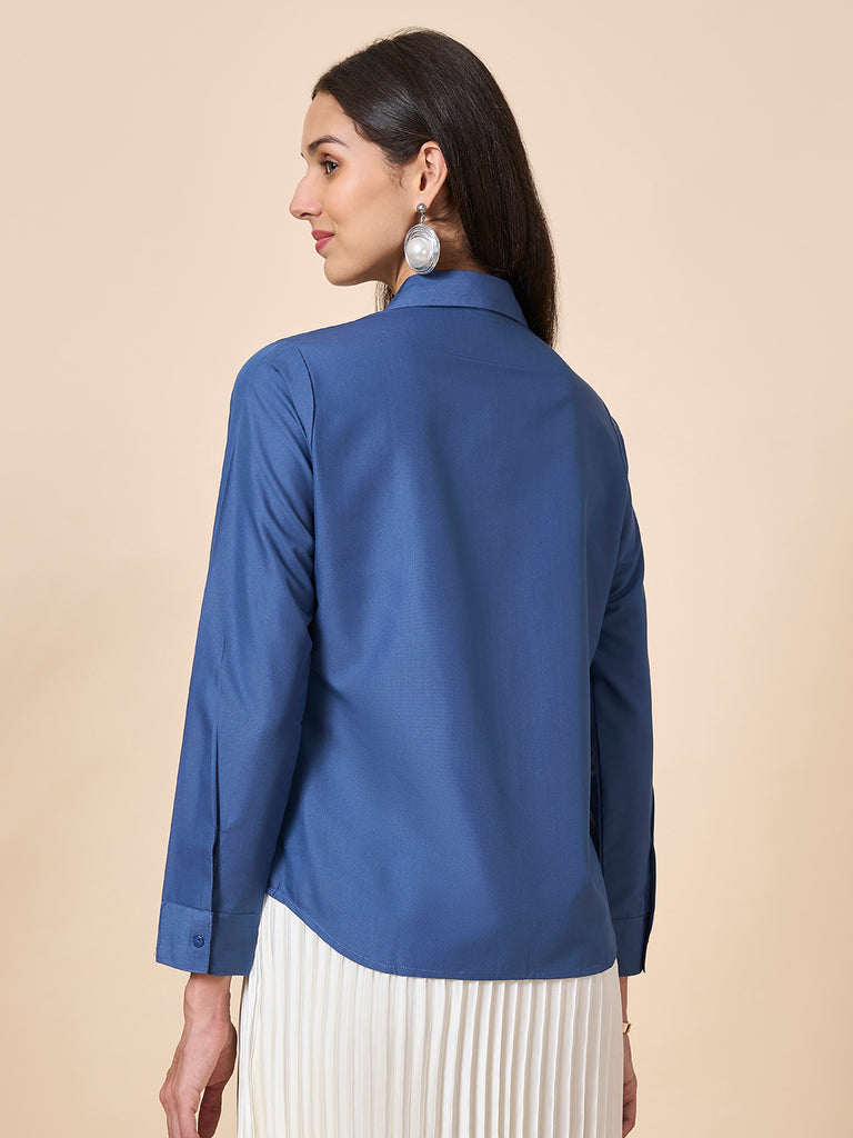 Style Quotient Women Solid Steel Grey Polycotton Formal Shirt-Shirts-StyleQuotient