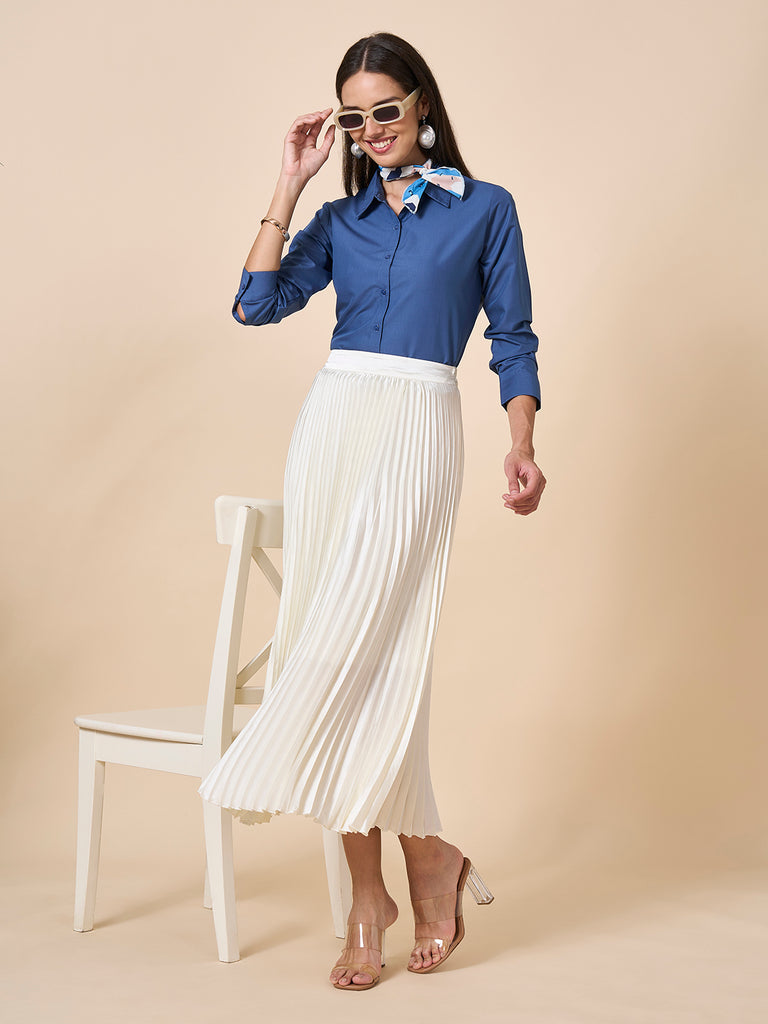 Style Quotient Women Solid Steel Grey Polycotton Formal Shirt-Shirts-StyleQuotient