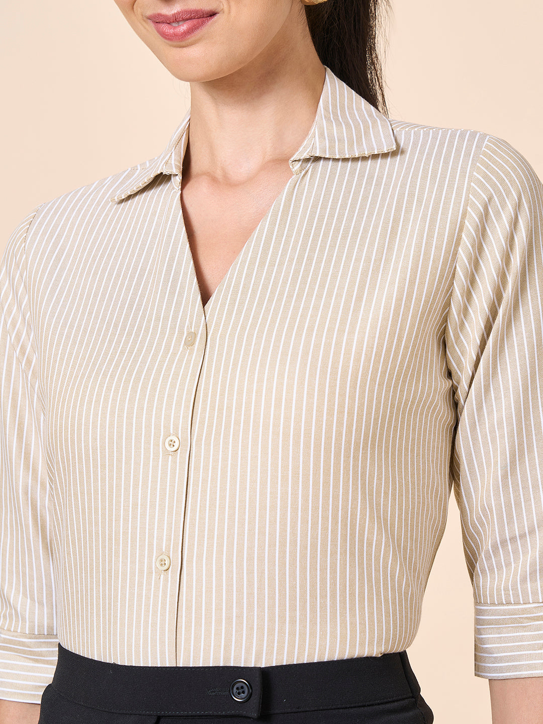 Style Quotient Women Stripe Grey White Polycotton Formal Shirt-Shirts-StyleQuotient