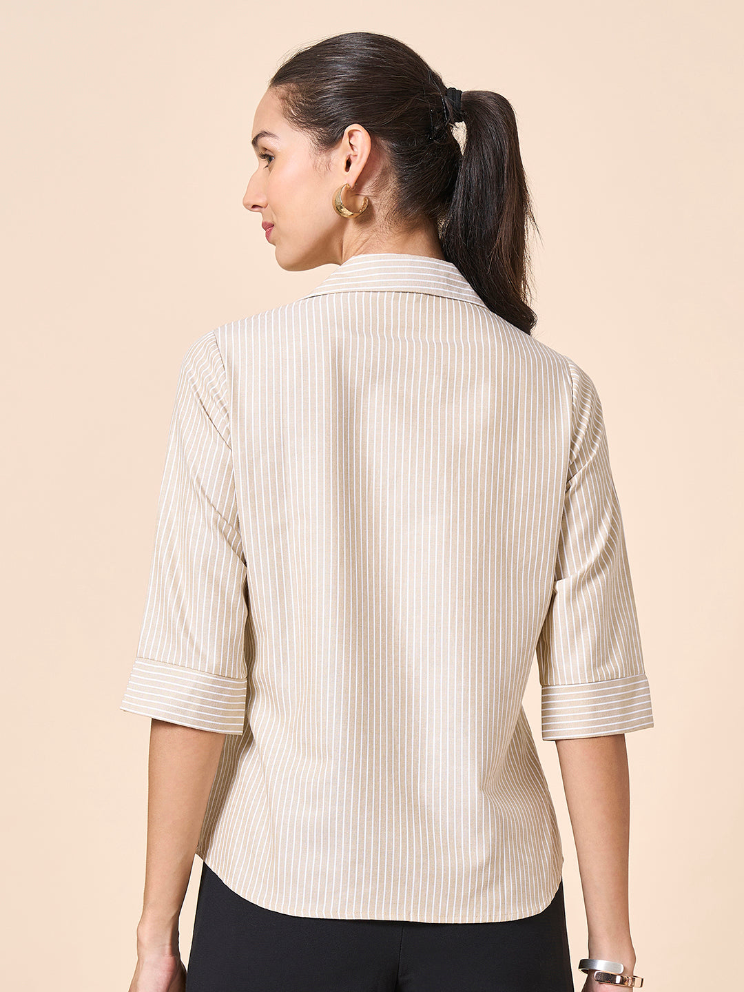 Style Quotient Women Stripe Grey White Polycotton Formal Shirt-Shirts-StyleQuotient