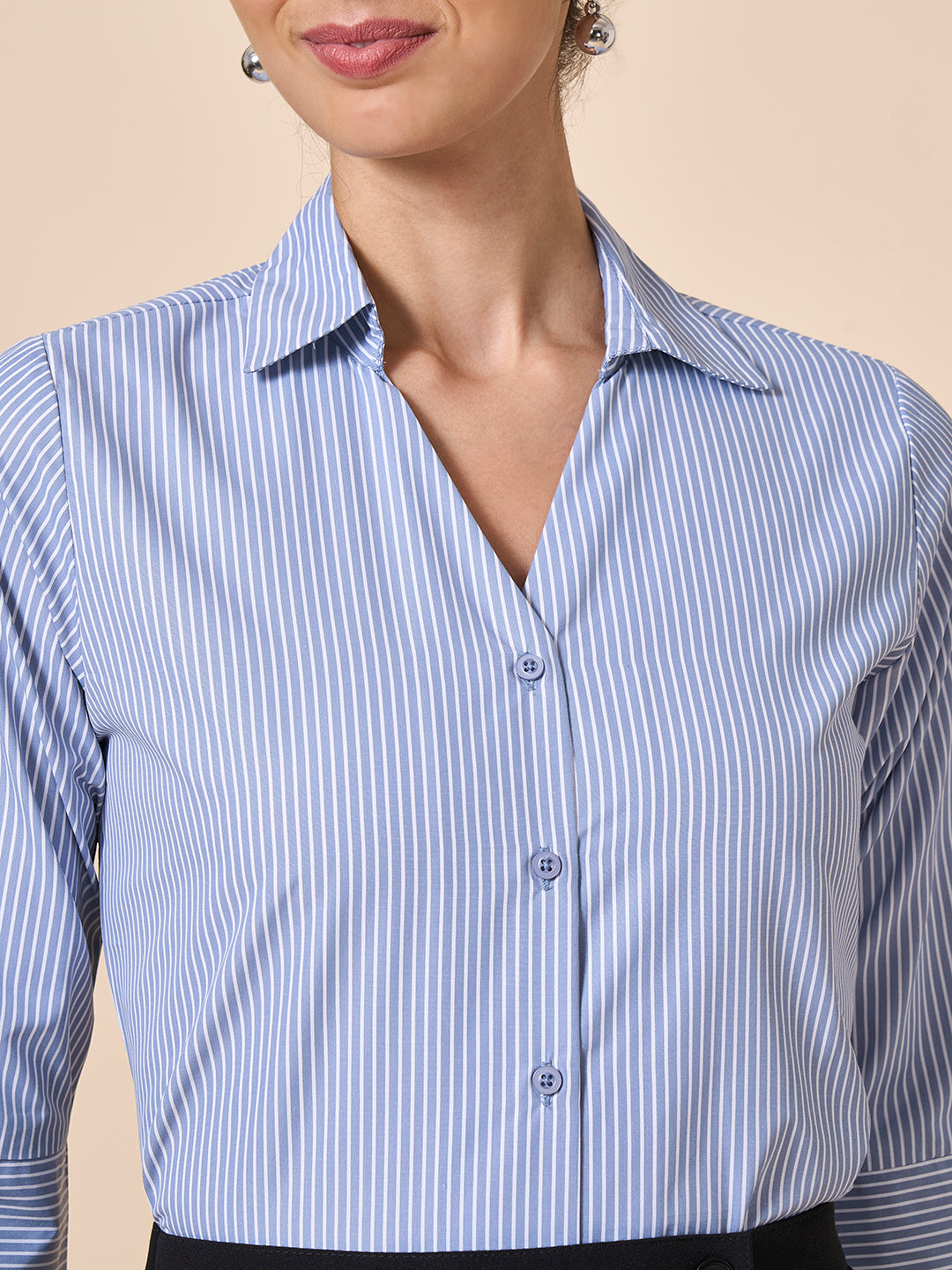 Style Quotient Women Stripe Grey White Polycotton Formal Shirt-Shirts-StyleQuotient