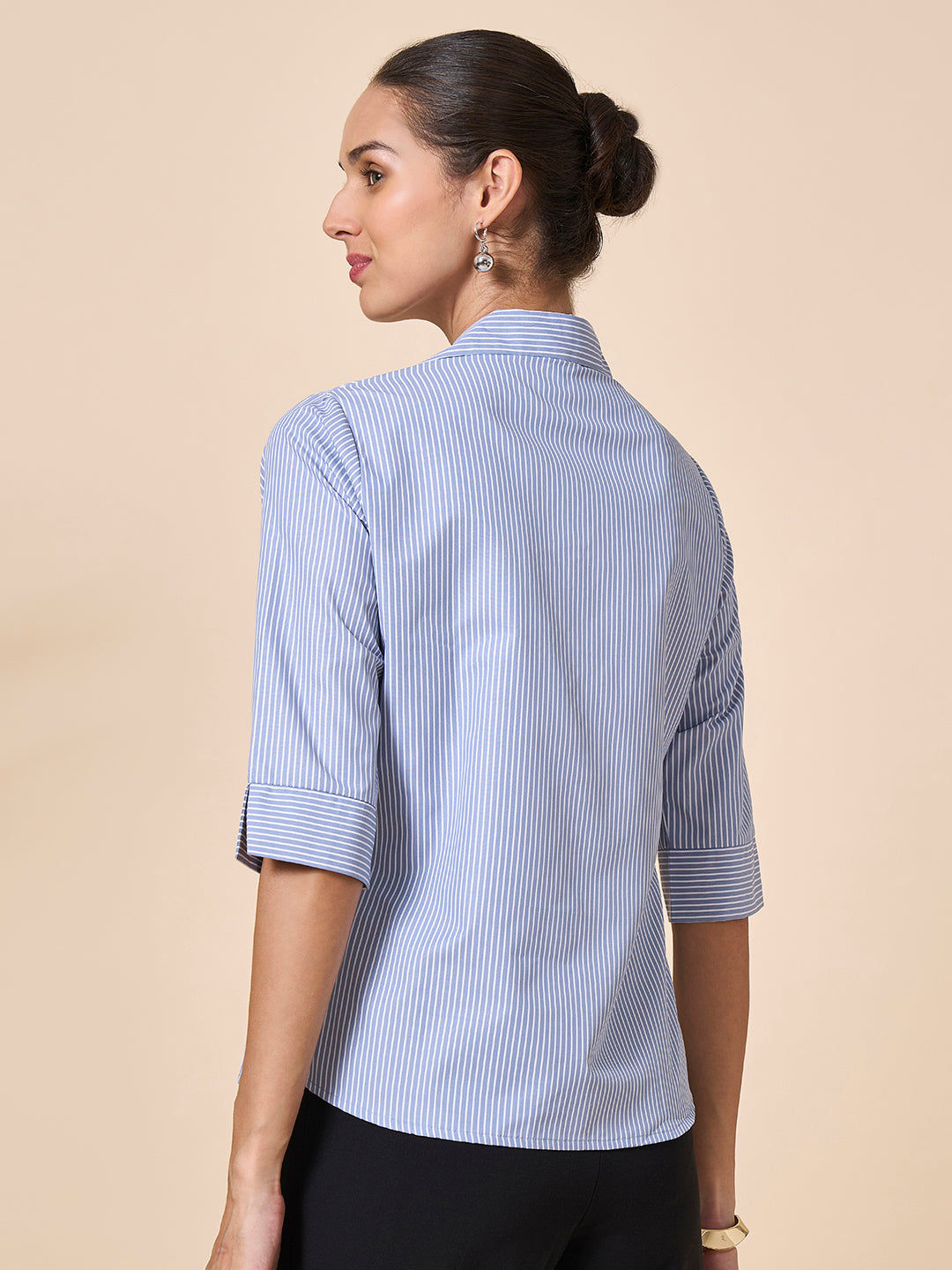 Style Quotient Women Stripe Grey White Polycotton Formal Shirt-Shirts-StyleQuotient