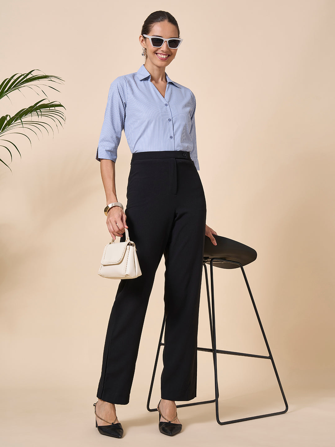 Style Quotient Women Stripe Grey White Polycotton Formal Shirt-Shirts-StyleQuotient
