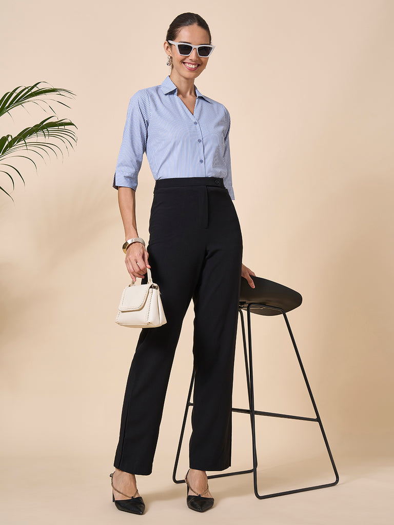 Style Quotient Women Stripe Grey White Polycotton Formal Shirt-Shirts-StyleQuotient