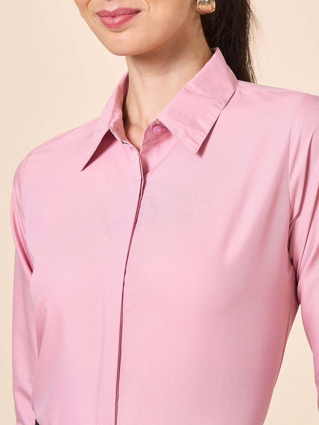 Style Quotient Women Solid Nude Polycotton Formal Shirt-Shirts-StyleQuotient