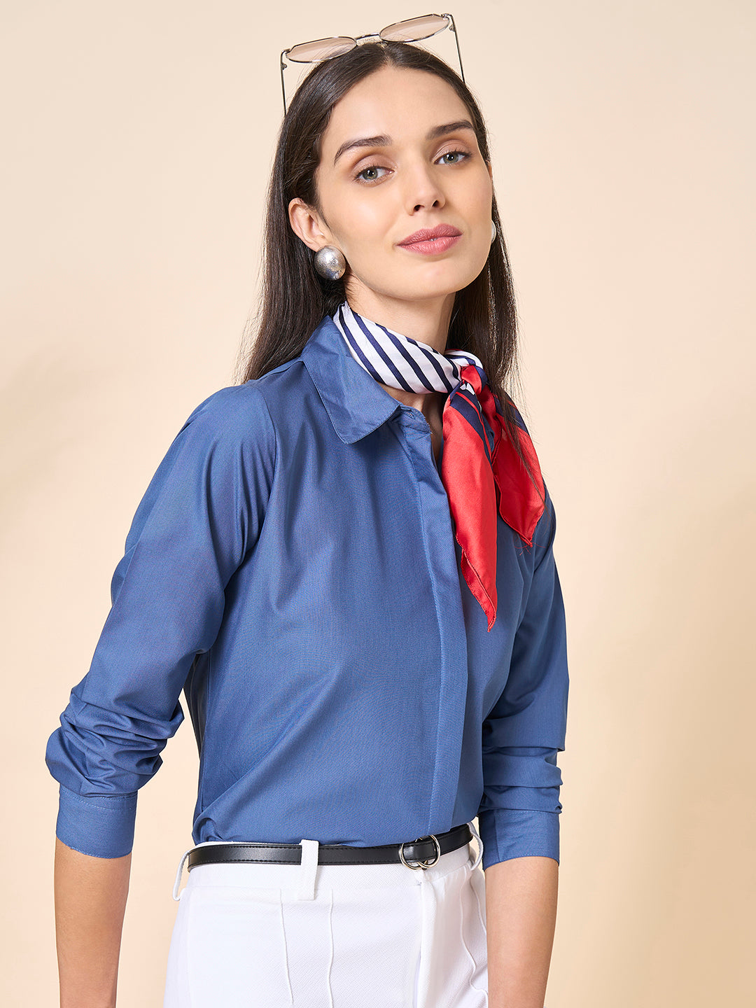 Style Quotient Women Solid Steel Grey Polycotton Formal Shirt-Shirts-StyleQuotient
