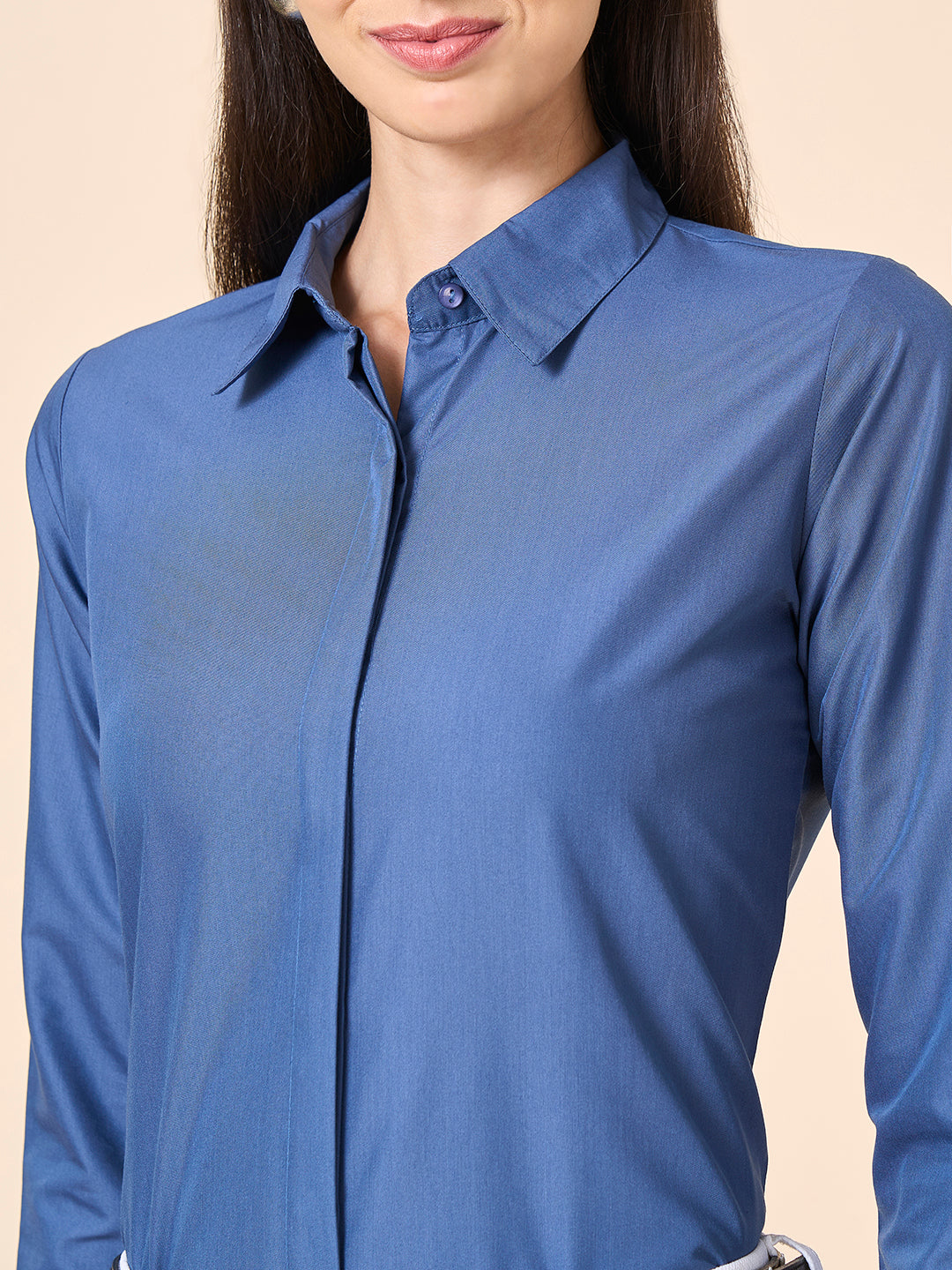 Style Quotient Women Solid Steel Grey Polycotton Formal Shirt-Shirts-StyleQuotient