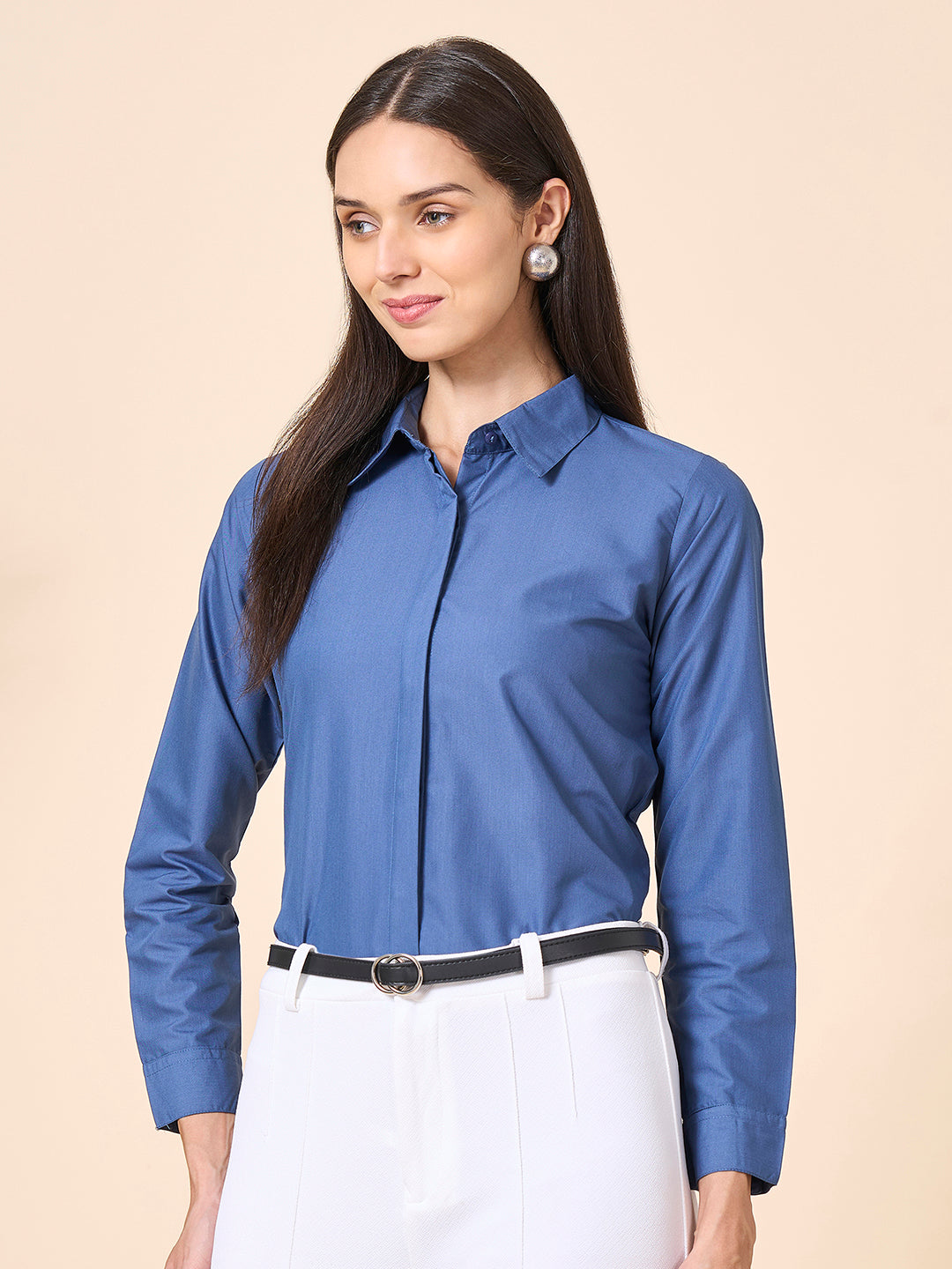 Style Quotient Women Solid Steel Grey Polycotton Formal Shirt-Shirts-StyleQuotient