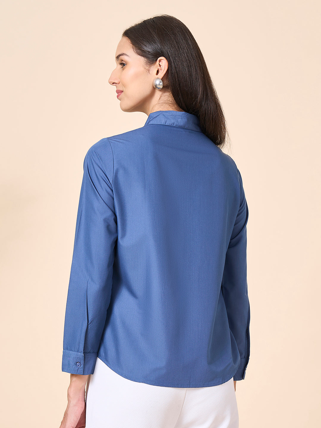 Style Quotient Women Solid Steel Grey Polycotton Formal Shirt-Shirts-StyleQuotient