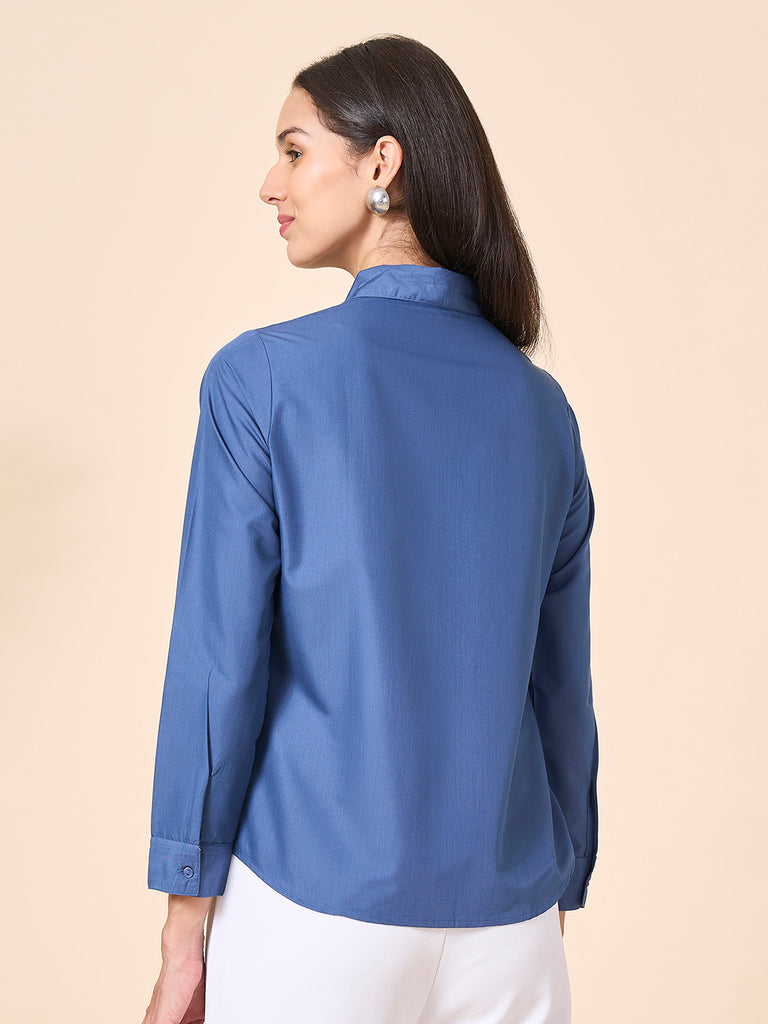 Style Quotient Women Solid Steel Grey Polycotton Formal Shirt-Shirts-StyleQuotient