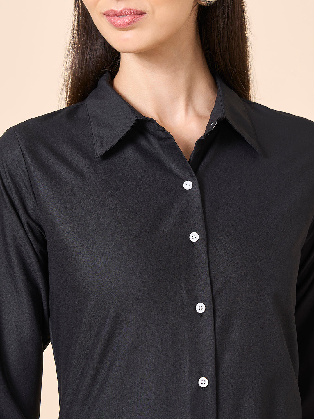 Style Quotient Women Solid Black Polycotton Formal Shirt-Shirts-StyleQuotient