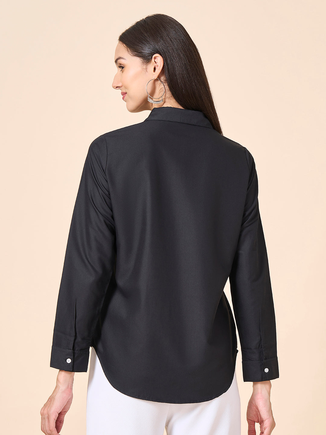 Style Quotient Women Solid Black Polycotton Formal Shirt-Shirts-StyleQuotient