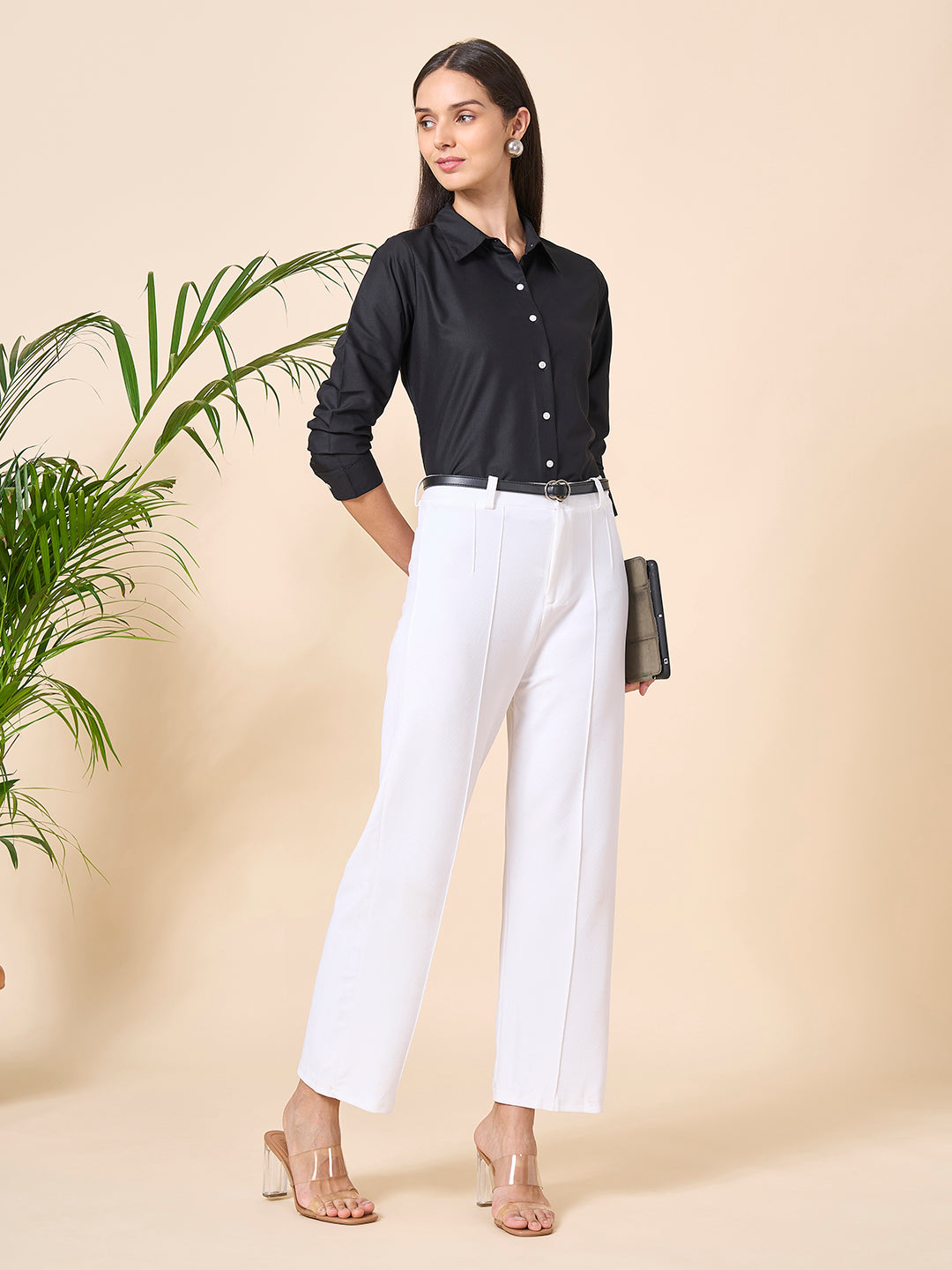 Style Quotient Women Solid Black Polycotton Formal Shirt-Shirts-StyleQuotient