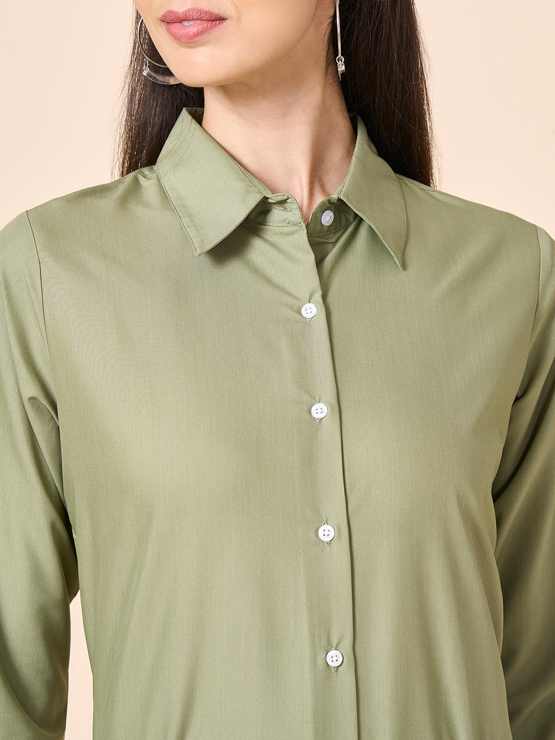 Style Quotient Women Solid Light Olive Polycotton Formal Shirt-Shirts-StyleQuotient