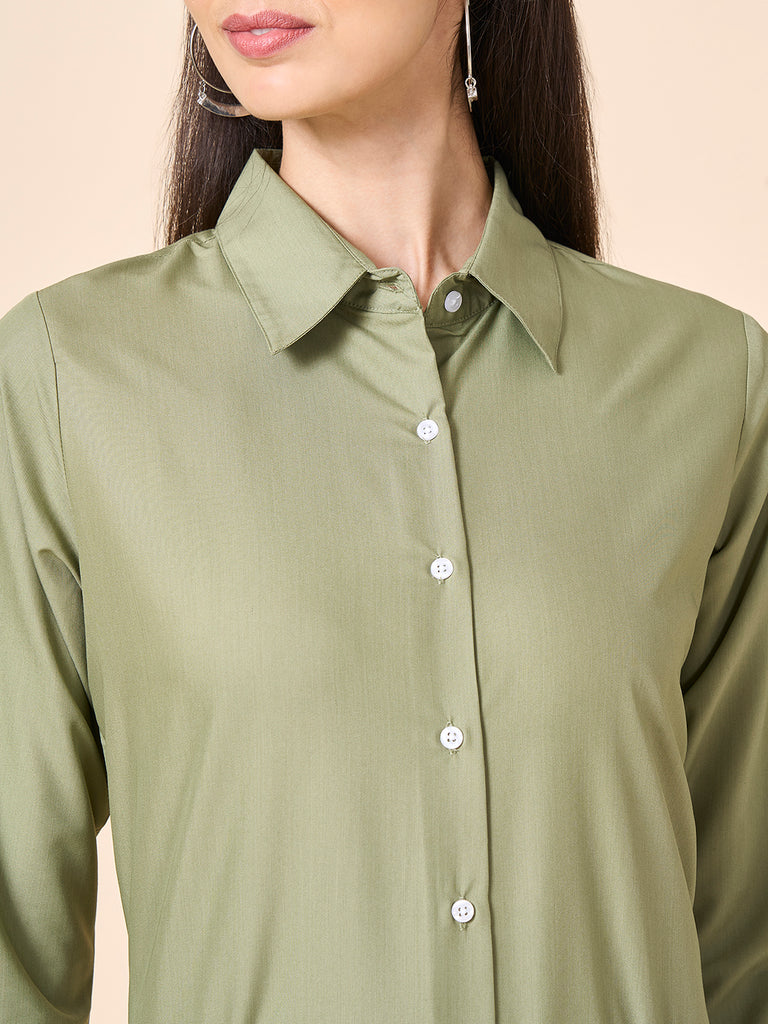 Style Quotient Women Solid Light Olive Polycotton Formal Shirt-Shirts-StyleQuotient