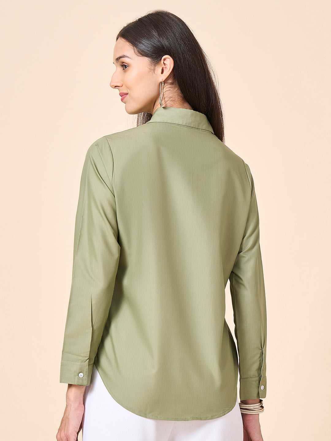 Style Quotient Women Solid Light Olive Polycotton Formal Shirt-Shirts-StyleQuotient