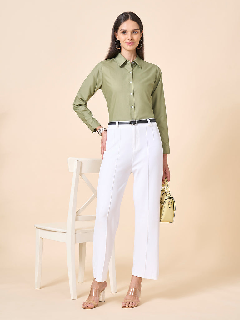Style Quotient Women Solid Light Olive Polycotton Formal Shirt-Shirts-StyleQuotient
