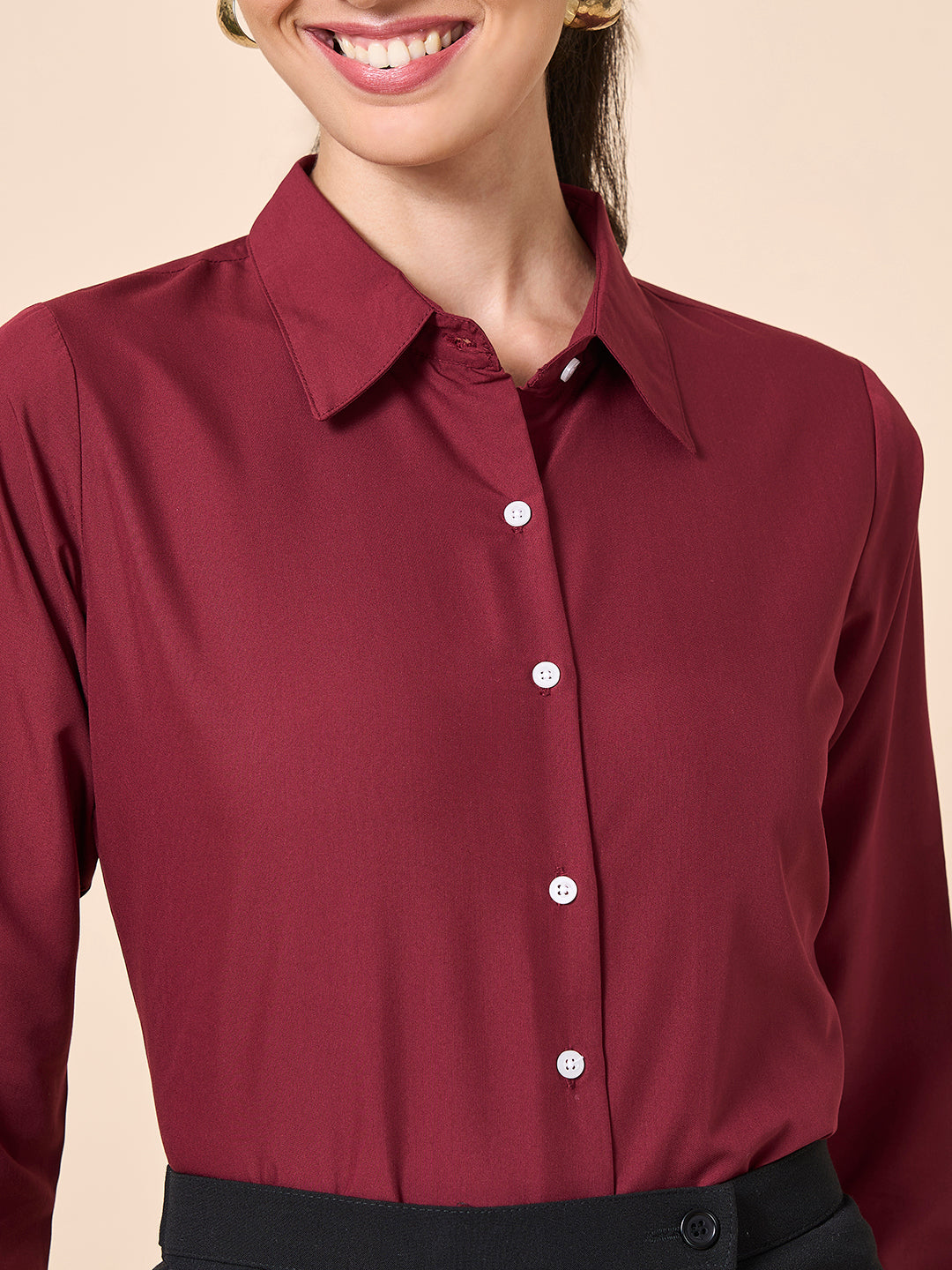 Style Quotient Women Solid Maroon Polycotton Formal Shirt-Shirts-StyleQuotient