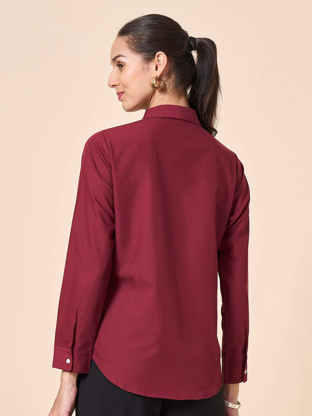 Style Quotient Women Solid Maroon Polycotton Formal Shirt-Shirts-StyleQuotient