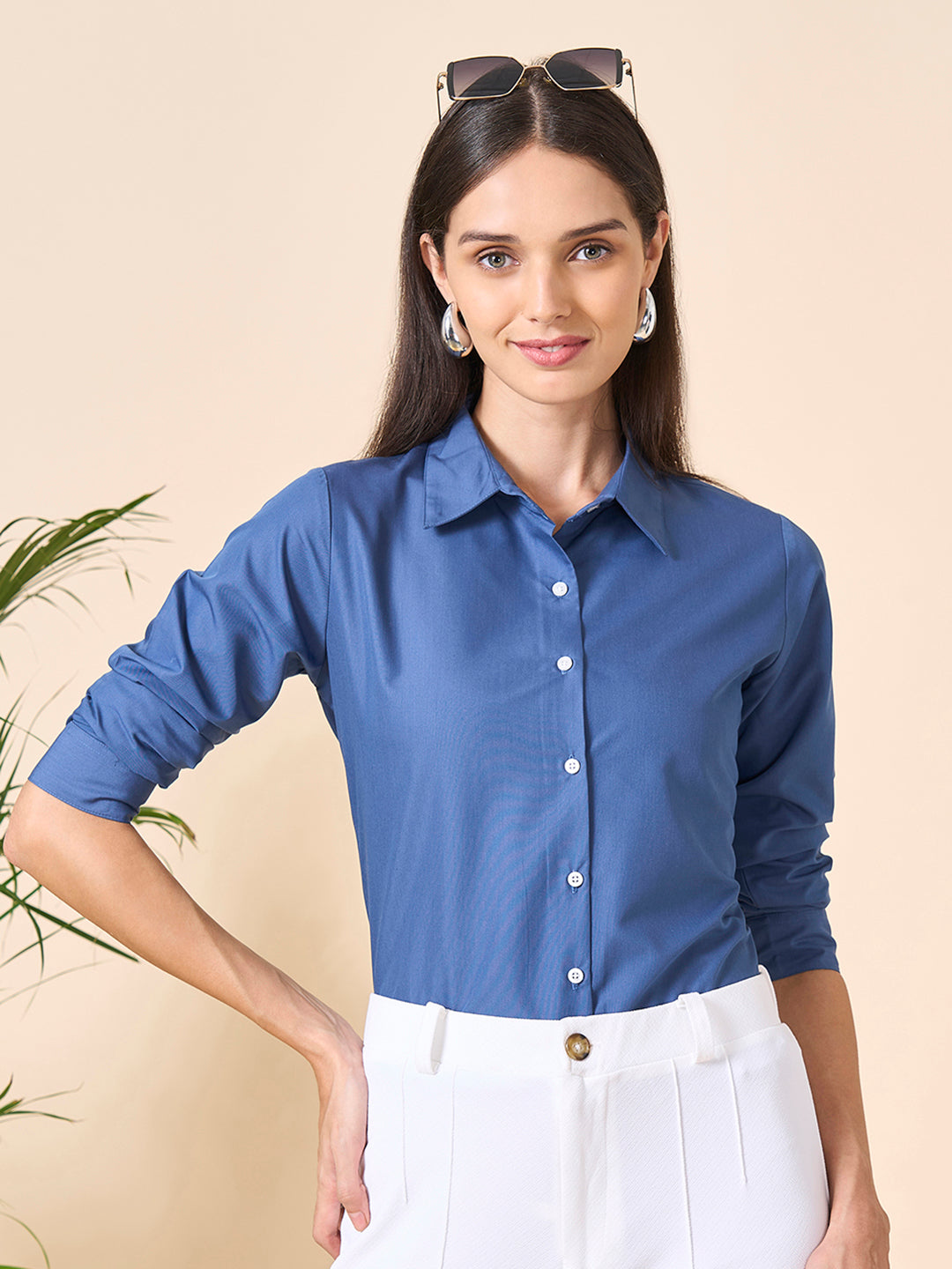 Style Quotient Women Solid Steel Grey Polycotton Formal Shirt-Shirts-StyleQuotient