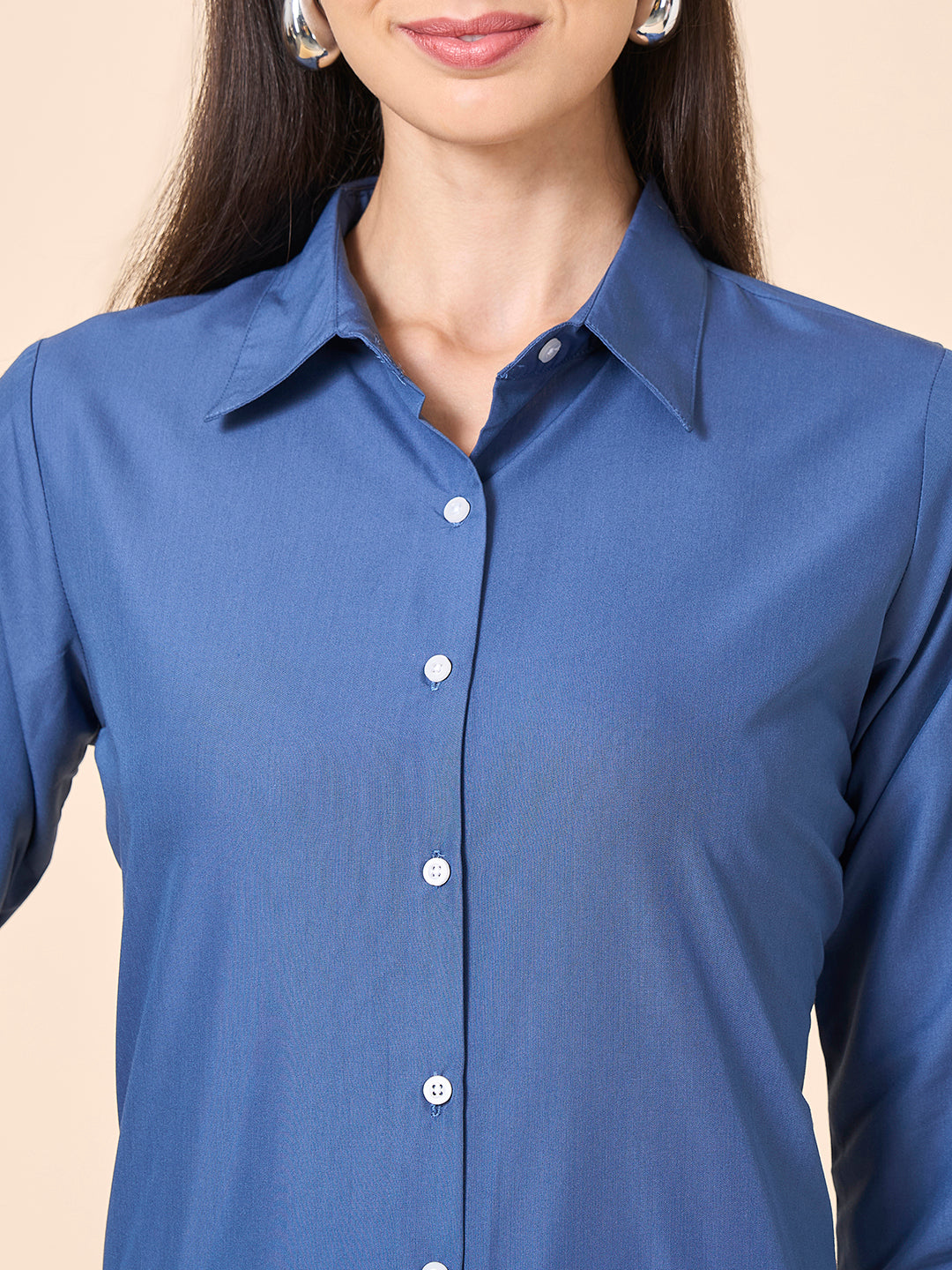 Style Quotient Women Solid Steel Grey Polycotton Formal Shirt-Shirts-StyleQuotient