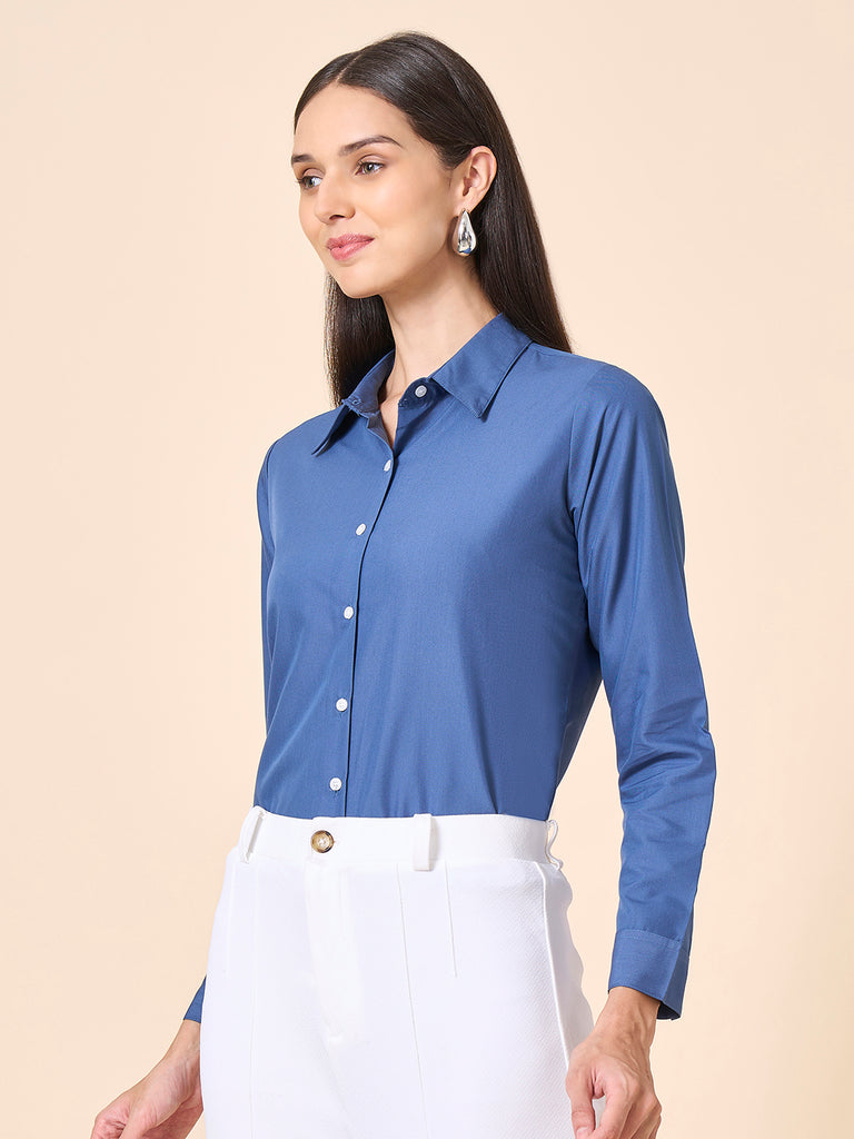 Style Quotient Women Solid Steel Grey Polycotton Formal Shirt-Shirts-StyleQuotient