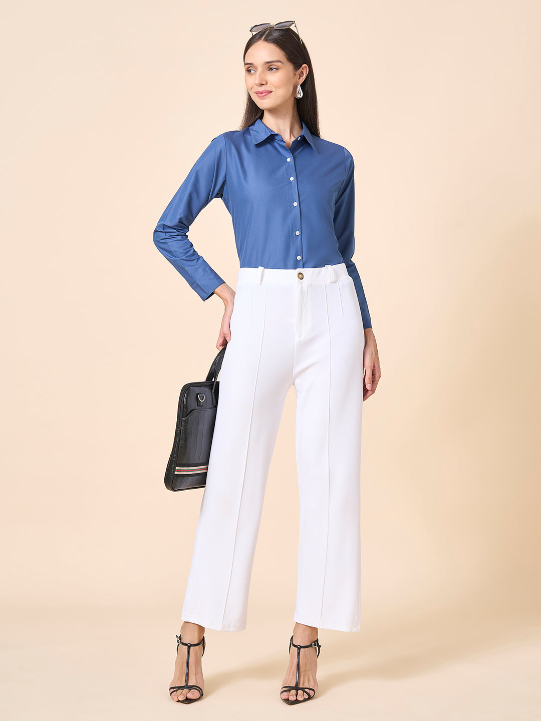 Style Quotient Women Solid Steel Grey Polycotton Formal Shirt-Shirts-StyleQuotient