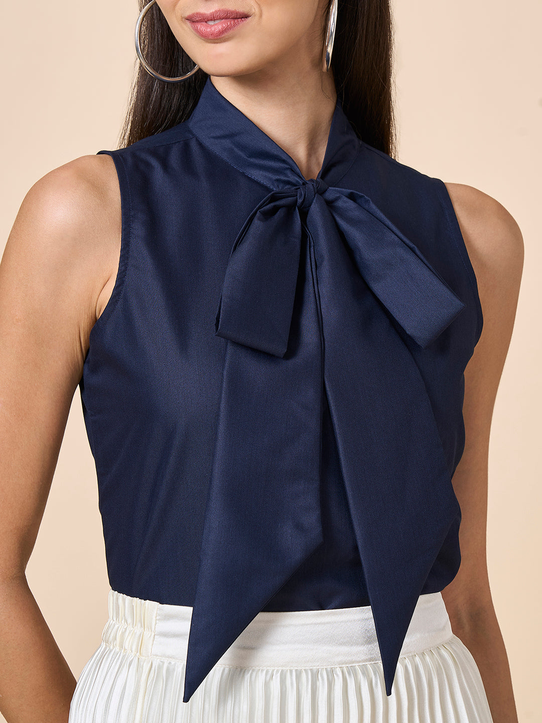 Style Quotient Women Solid Navy Polycotton Formal Top-Tops-StyleQuotient