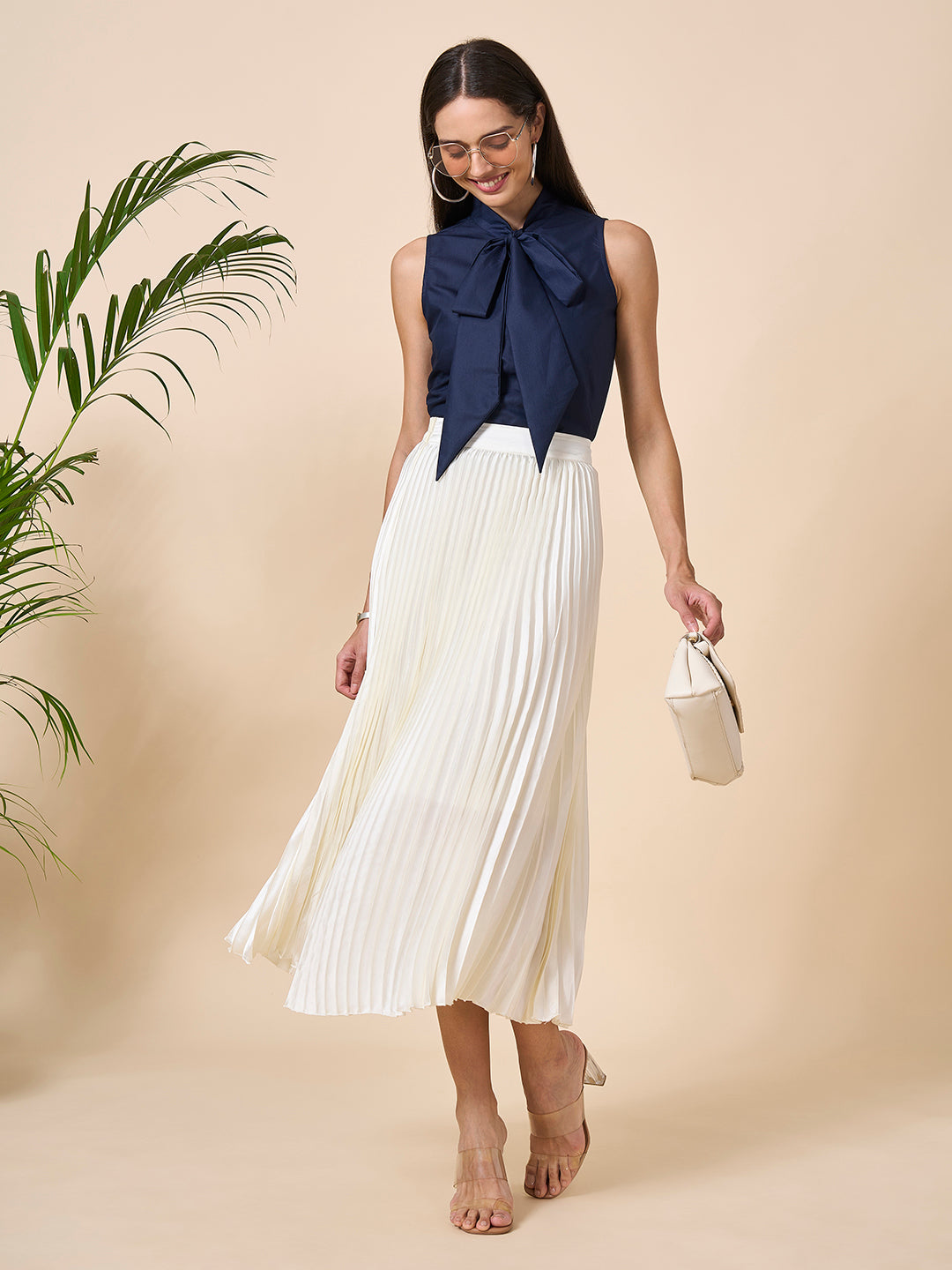 Style Quotient Women Solid Navy Polycotton Formal Top-Tops-StyleQuotient