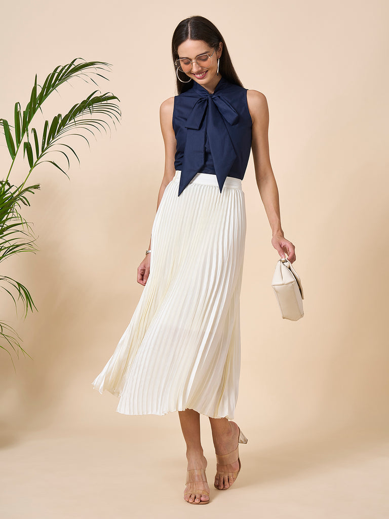 Style Quotient Women Solid Navy Polycotton Formal Top-Tops-StyleQuotient