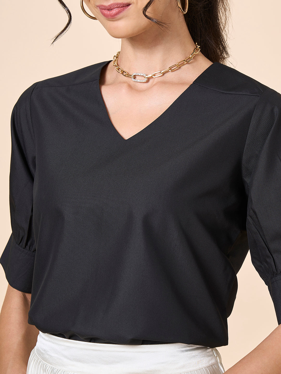 Style Quotient Women Black PolyCotton Formal Top-Tops-StyleQuotient