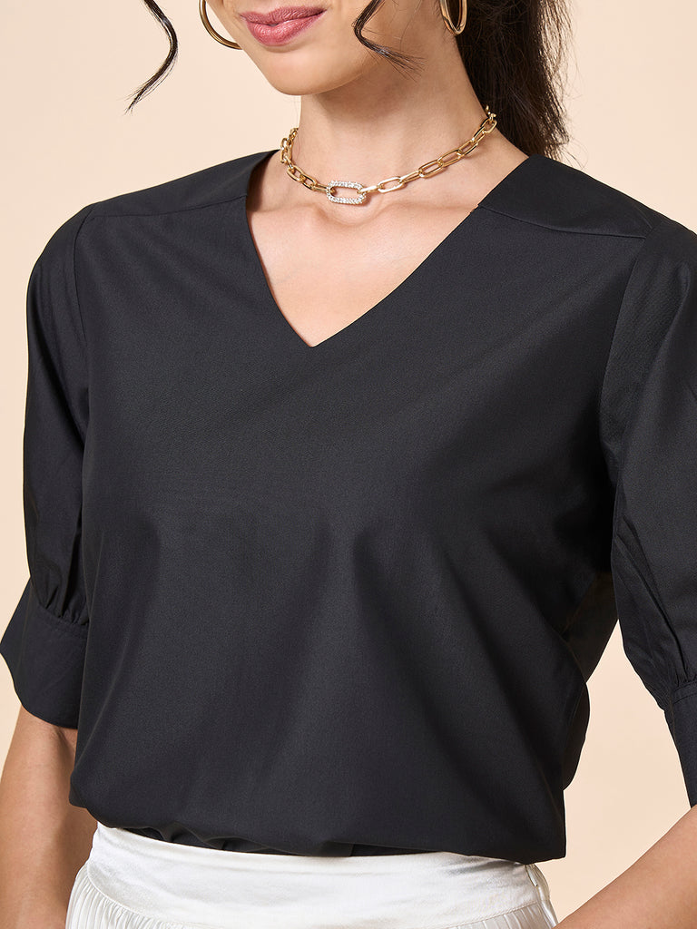 Style Quotient Women Black PolyCotton Formal Top-Tops-StyleQuotient