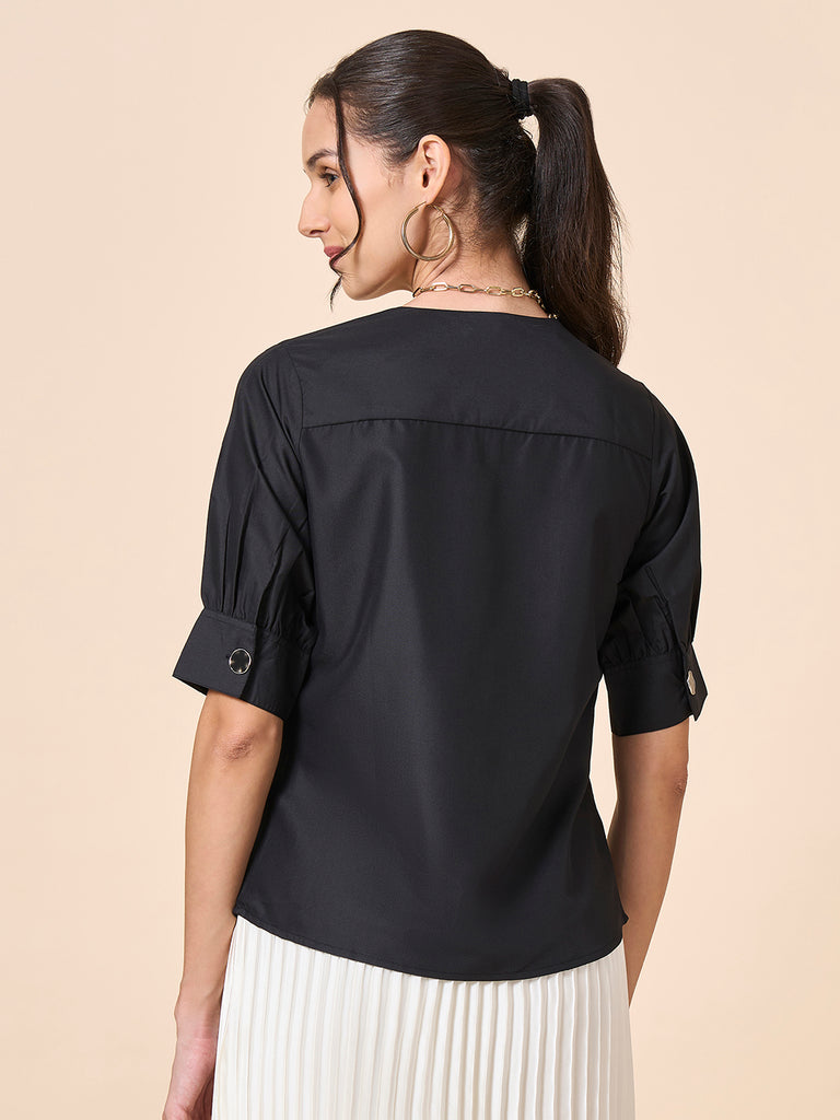 Style Quotient Women Black PolyCotton Formal Top-Tops-StyleQuotient