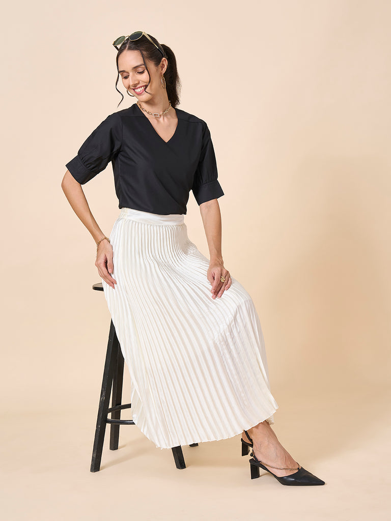Style Quotient Women Black PolyCotton Formal Top-Tops-StyleQuotient
