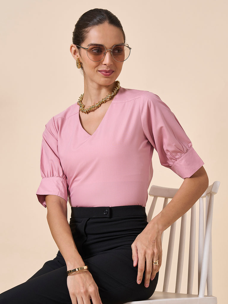 Style Quotient Women Nude PolyCotton Formal Top-Tops-StyleQuotient