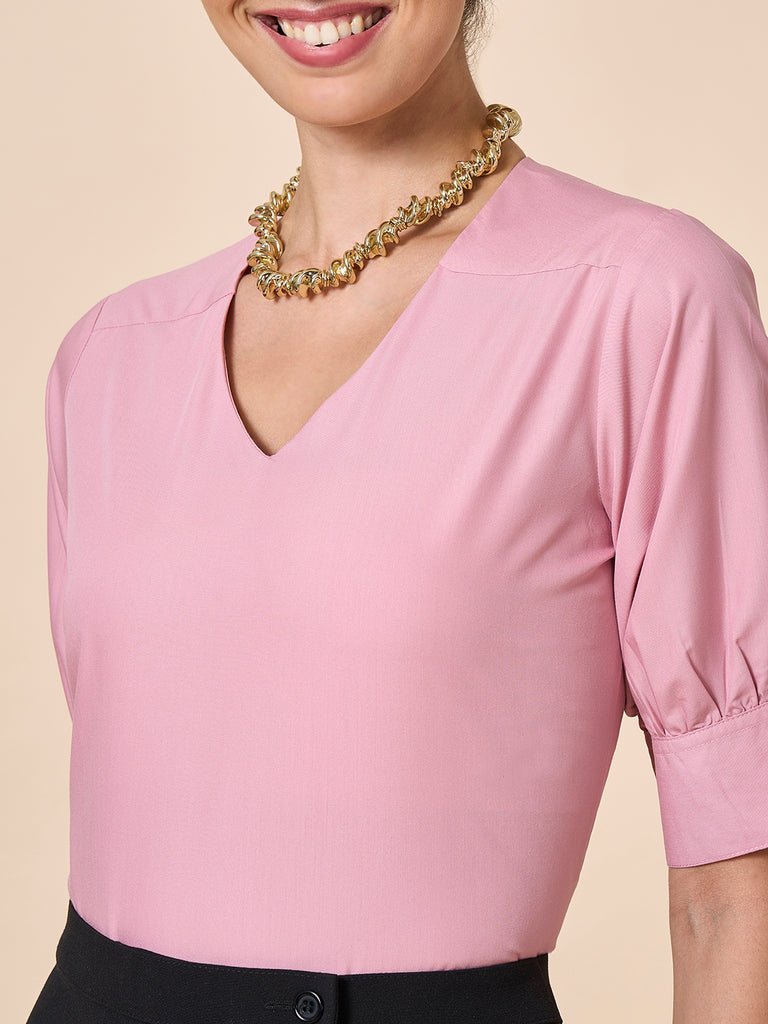 Style Quotient Women Nude PolyCotton Formal Top-Tops-StyleQuotient