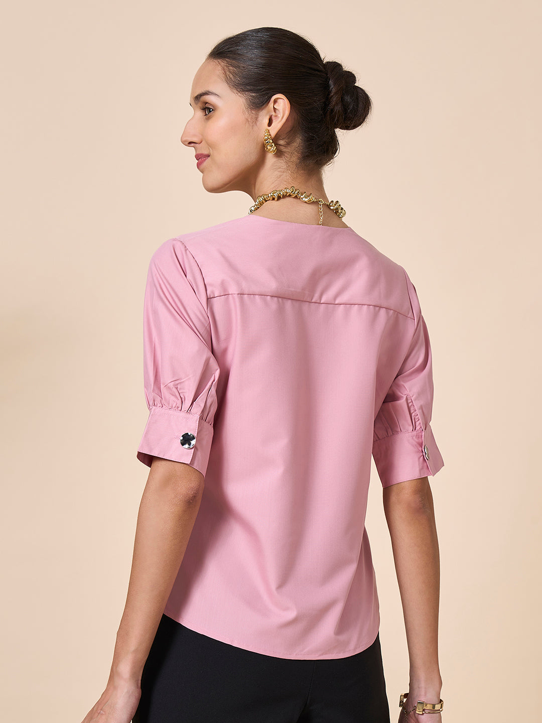 Style Quotient Women Nude PolyCotton Formal Top-Tops-StyleQuotient