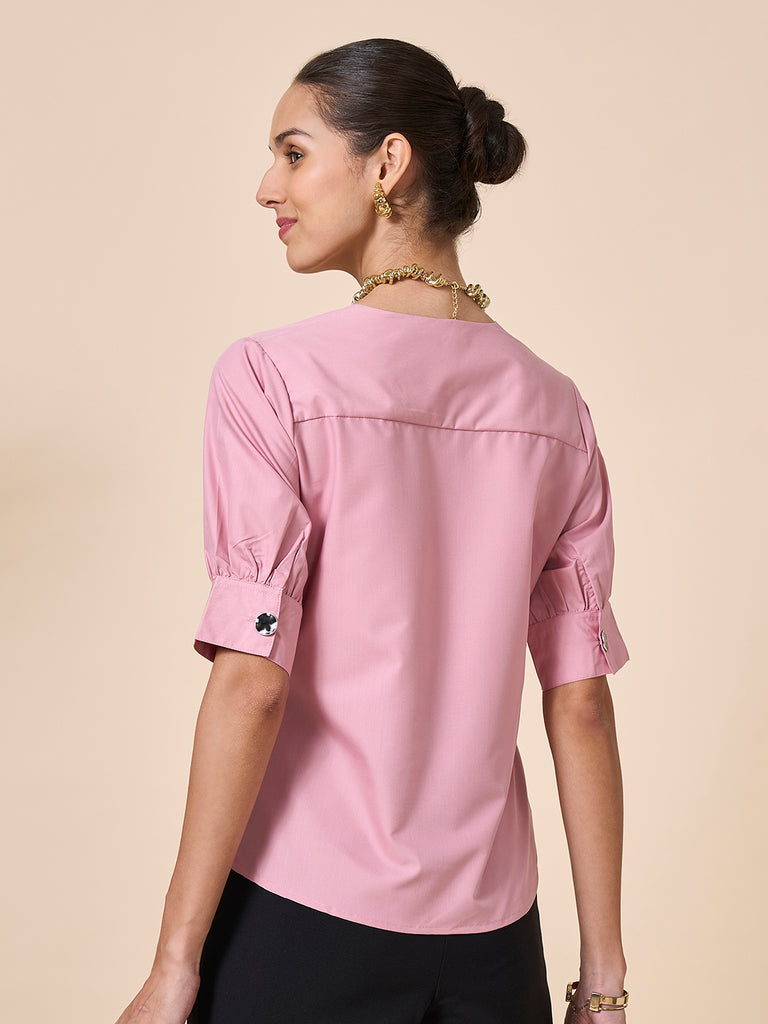 Style Quotient Women Nude PolyCotton Formal Top-Tops-StyleQuotient