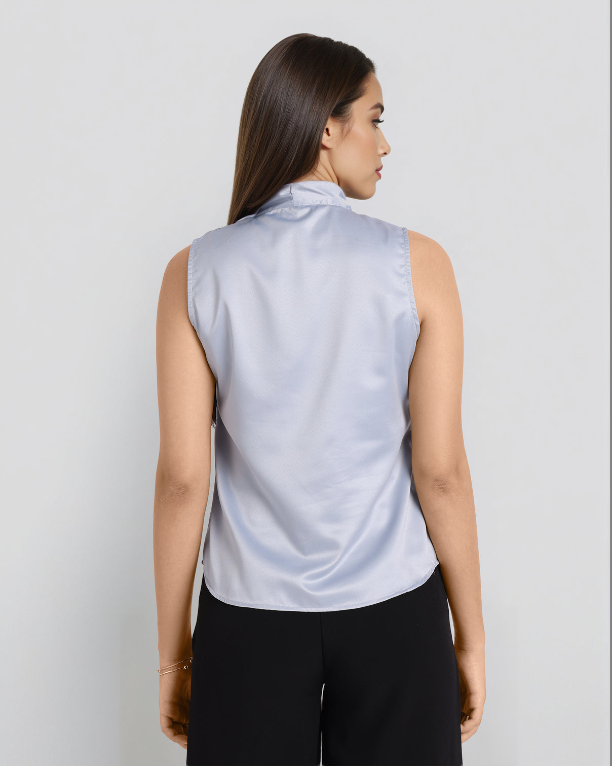 Style Quotient Women Solid Light Grey Regular Fit Formal Satin Top-Tops-StyleQuotient