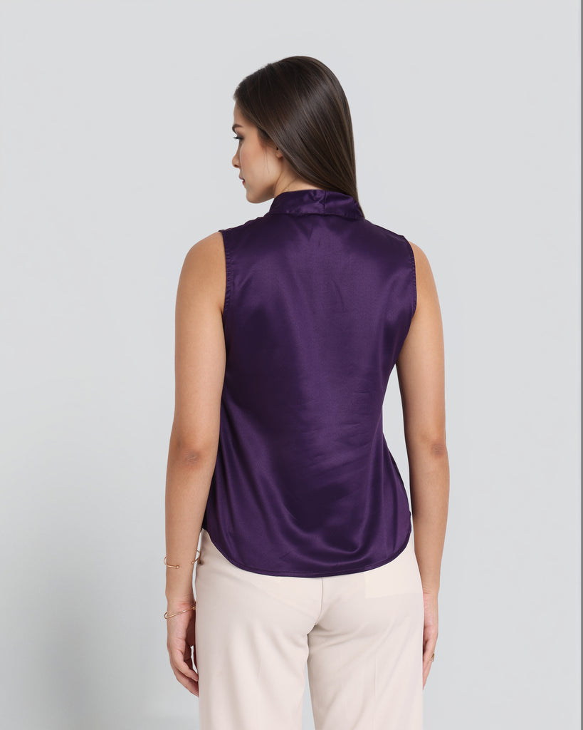 Style Quotient Women Solid Wine Regular Fit Formal Satin Top-Tops-StyleQuotient