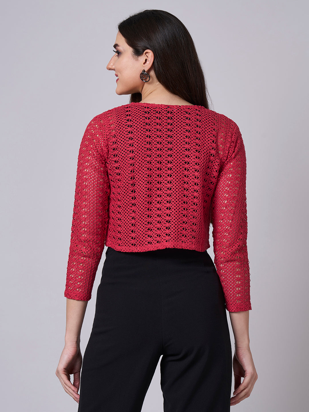 Style Quotient Women Cotton Red Lace Self Design Shrug-Shrug-StyleQuotient