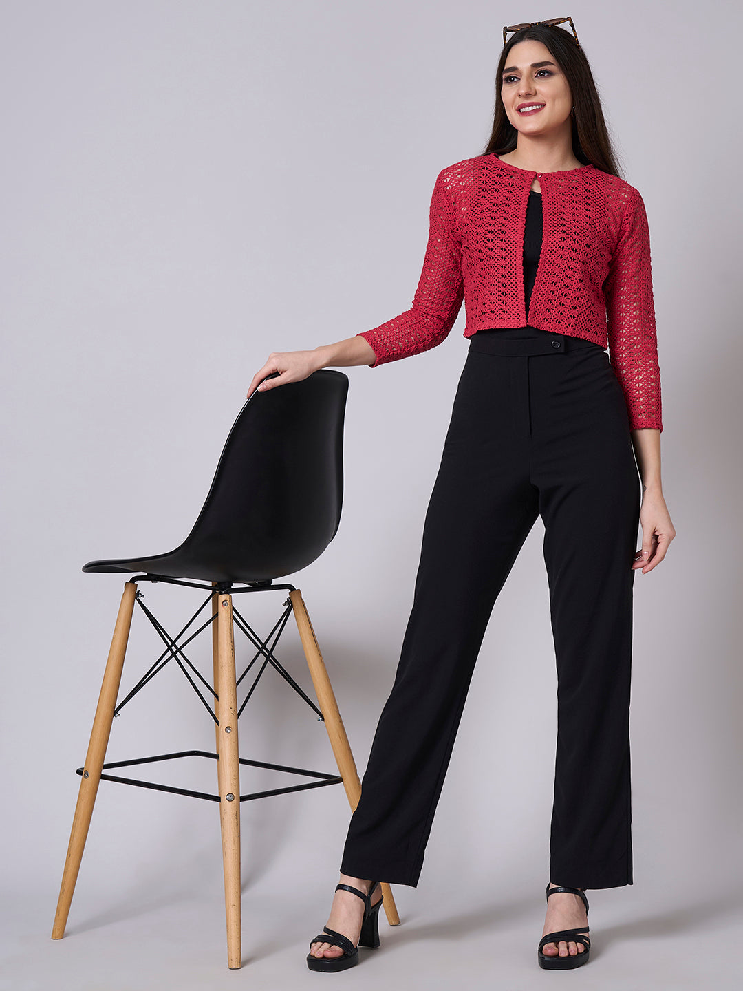 Style Quotient Women Cotton Red Lace Self Design Shrug-Shrug-StyleQuotient