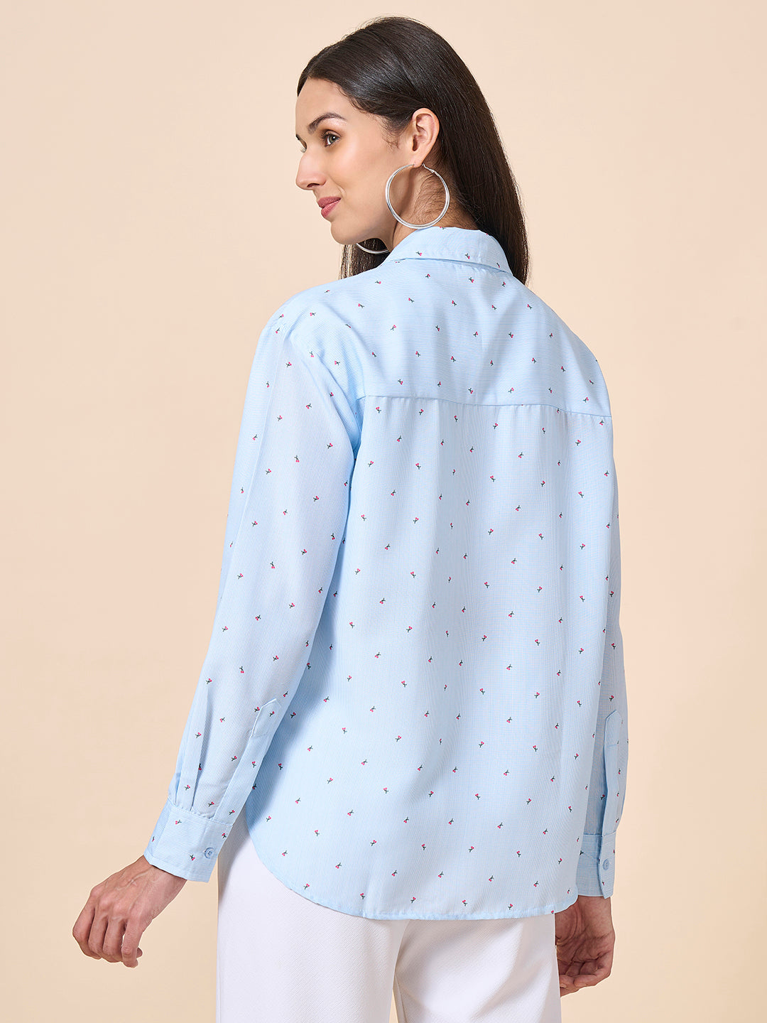 Style Quotient Women Blue Multi Stripe Printed Smart Casual Oversized Polyester Shirt-Shirts-StyleQuotient