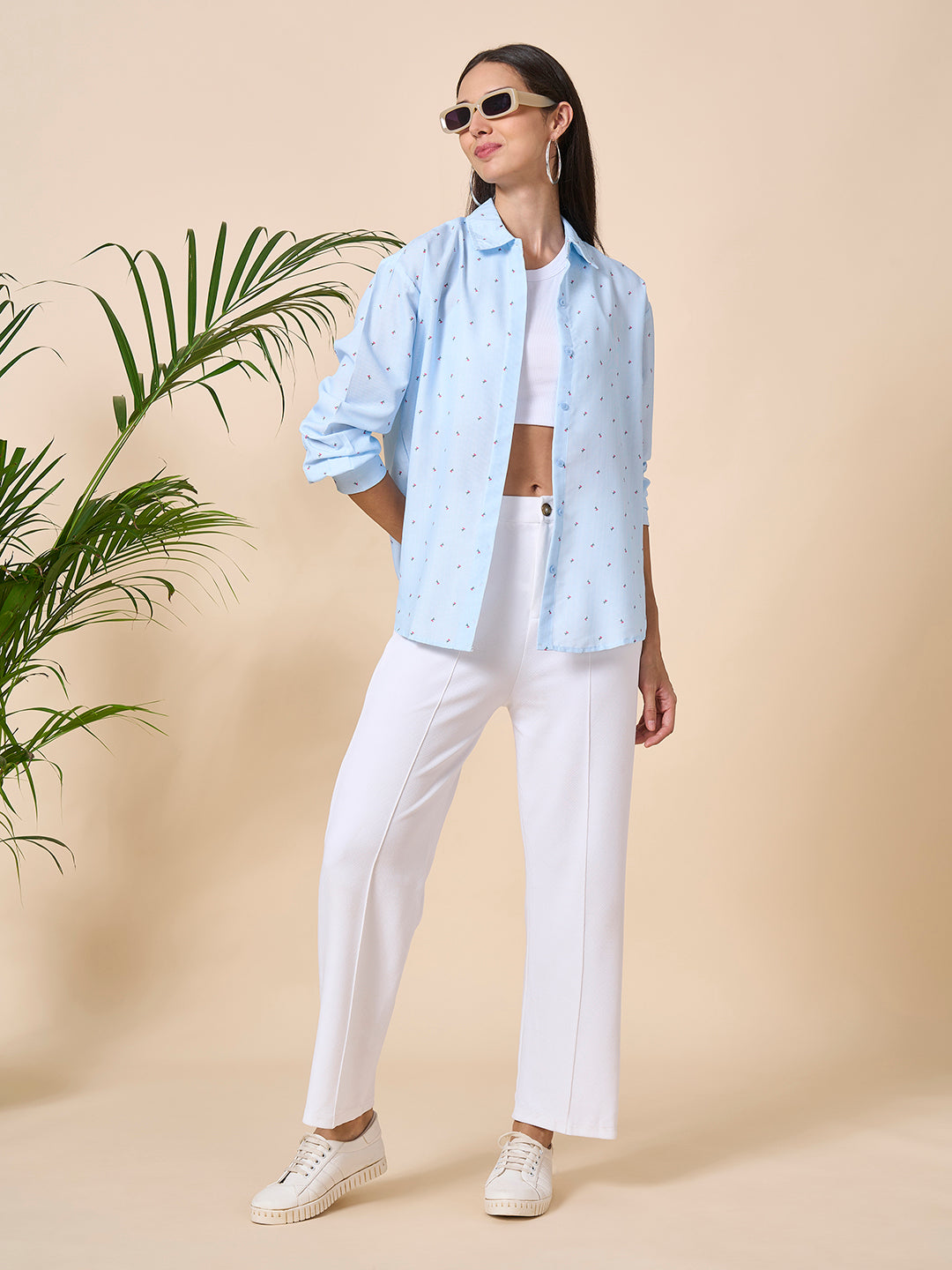 Style Quotient Women Blue Multi Stripe Printed Smart Casual Oversized Polyester Shirt-Shirts-StyleQuotient
