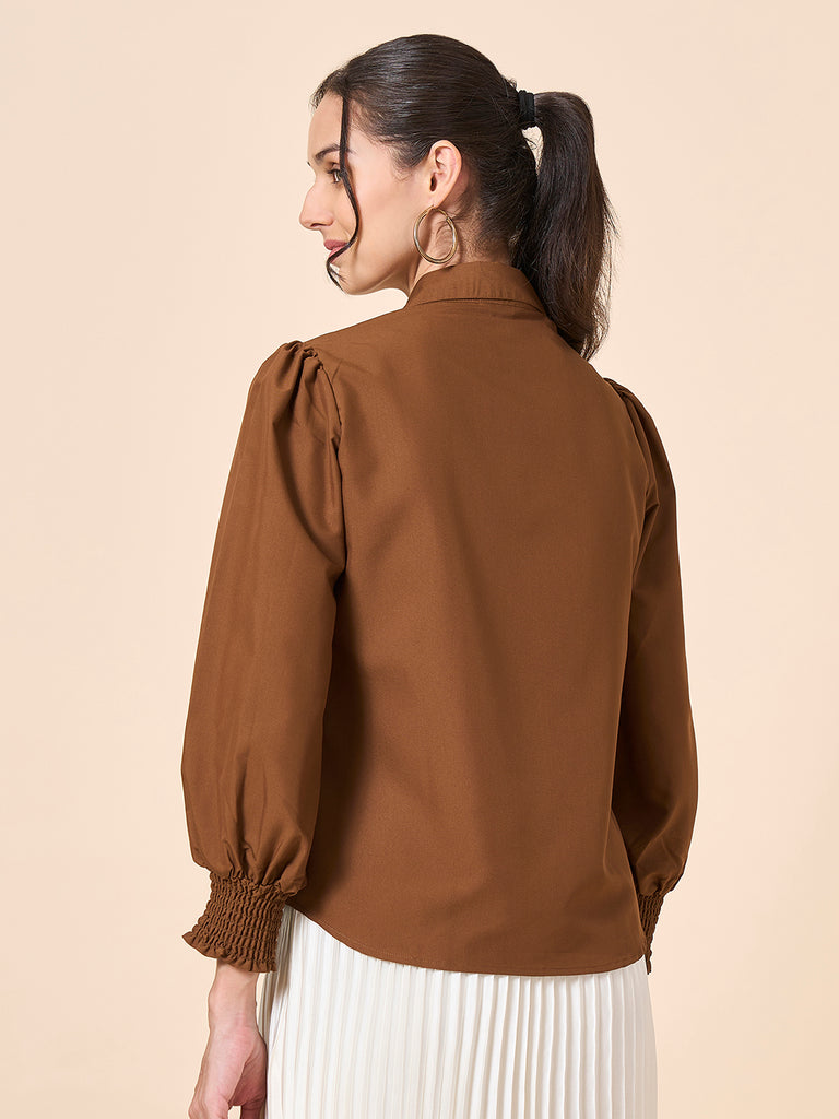 Style Quotient Women Solid Tan Polycotton Shirt-Shirts-StyleQuotient