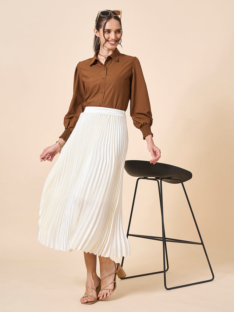 Style Quotient Women Solid Tan Polycotton Shirt-Shirts-StyleQuotient