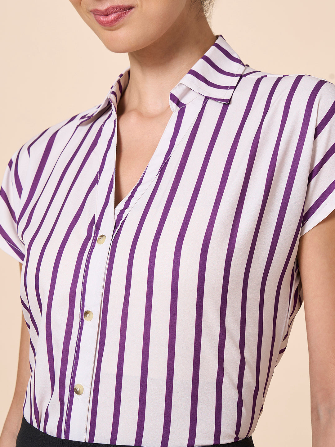 Style Quotient Women Off White And Magenta Polycrepe Regular Fit Formal Shirt-Shirts-StyleQuotient