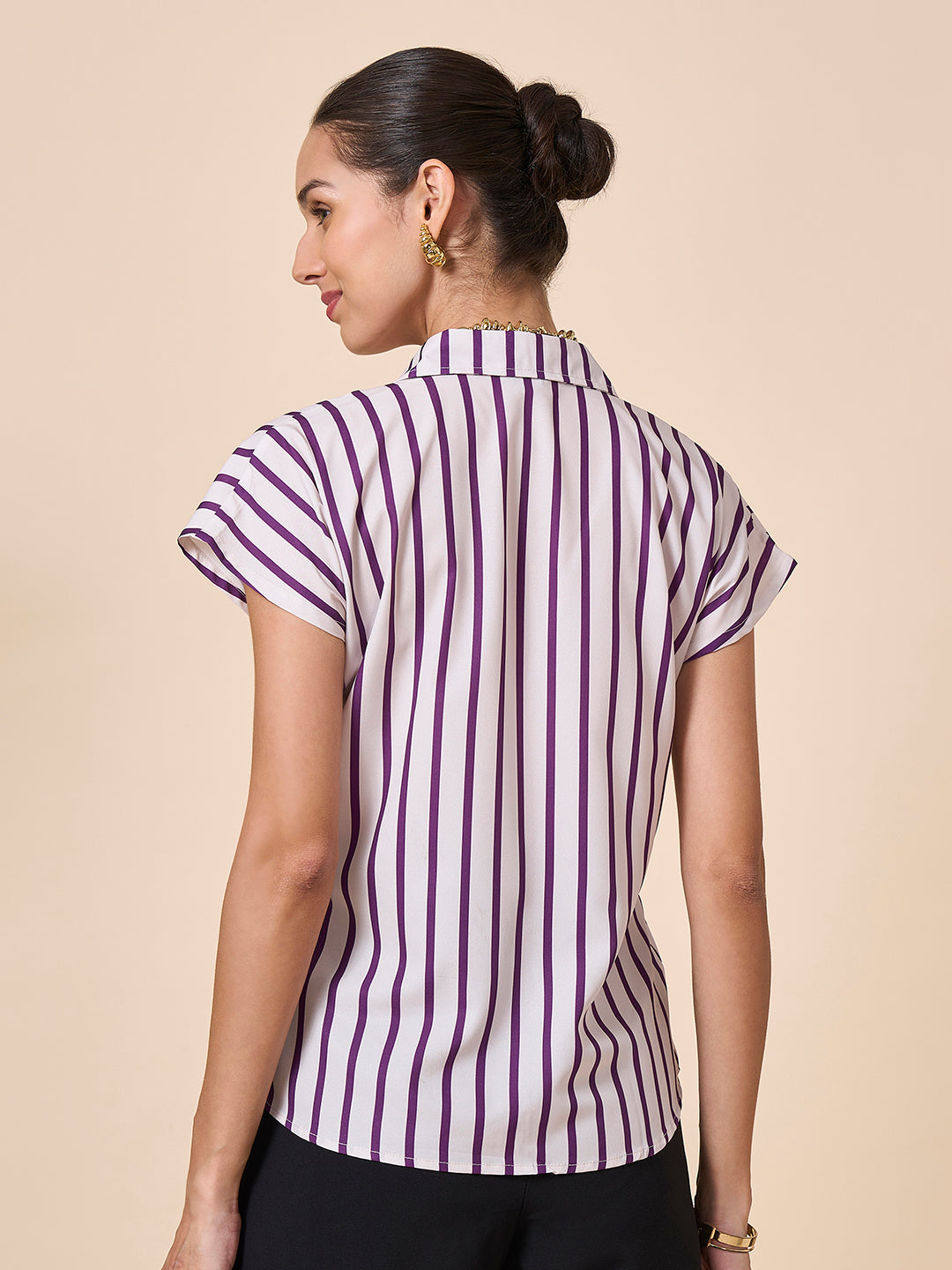 Style Quotient Women Off White And Magenta Polycrepe Regular Fit Formal Shirt-Shirts-StyleQuotient